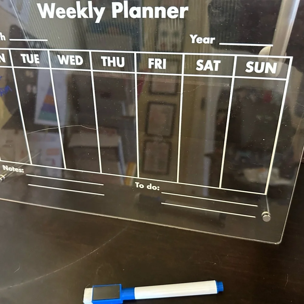 Clear Acrylic Weekly Planner with White and Blue Marker